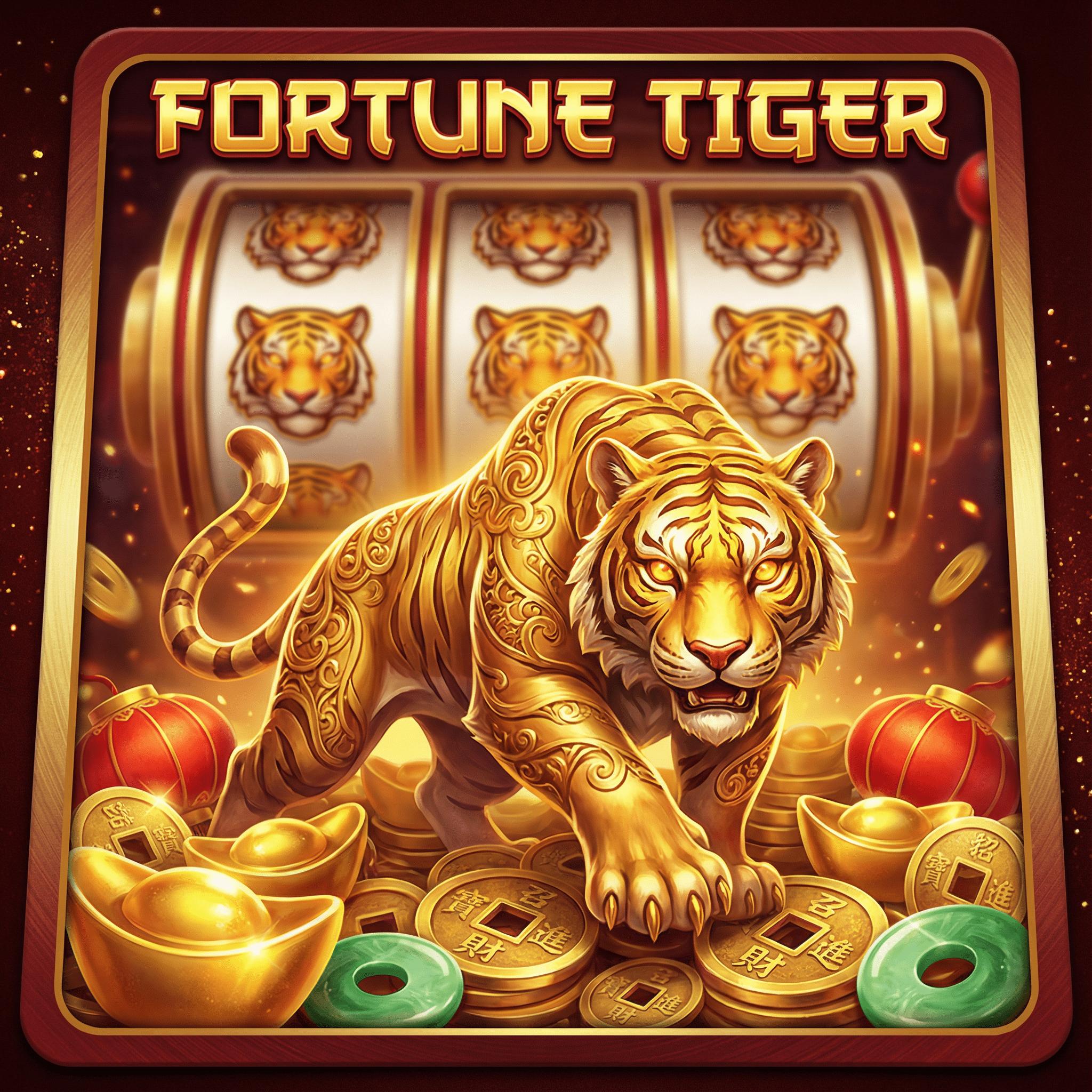 Fortune Tiger tragamonedas con tigre dorado y símbolos de la suerte