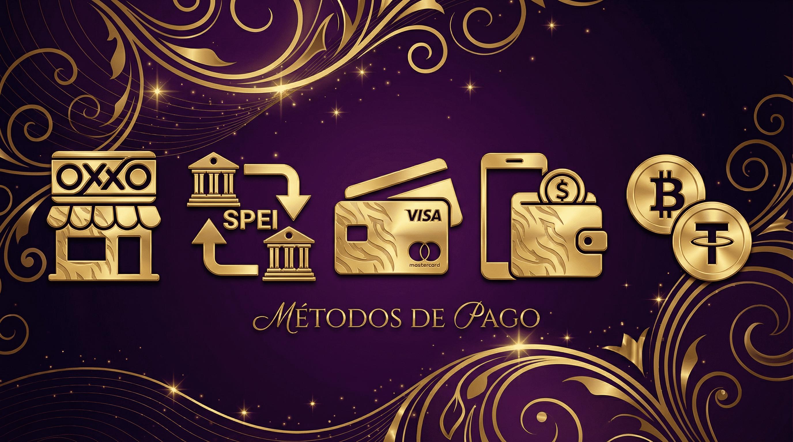 Métodos de pago disponibles: OXXO, SPEI, tarjetas, monederos electrónicos y criptomonedas